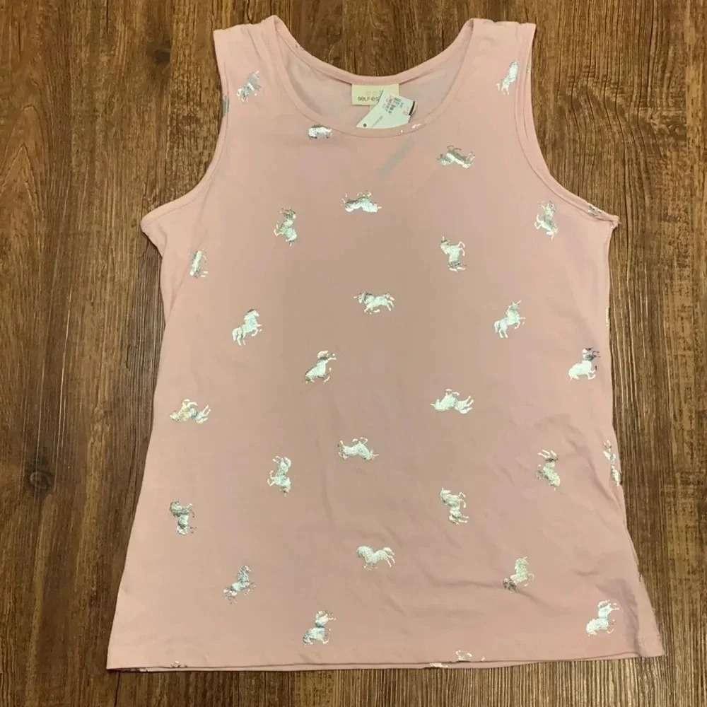 Self Esteem Girls Pink, Silver Horses Tank Top Size Large